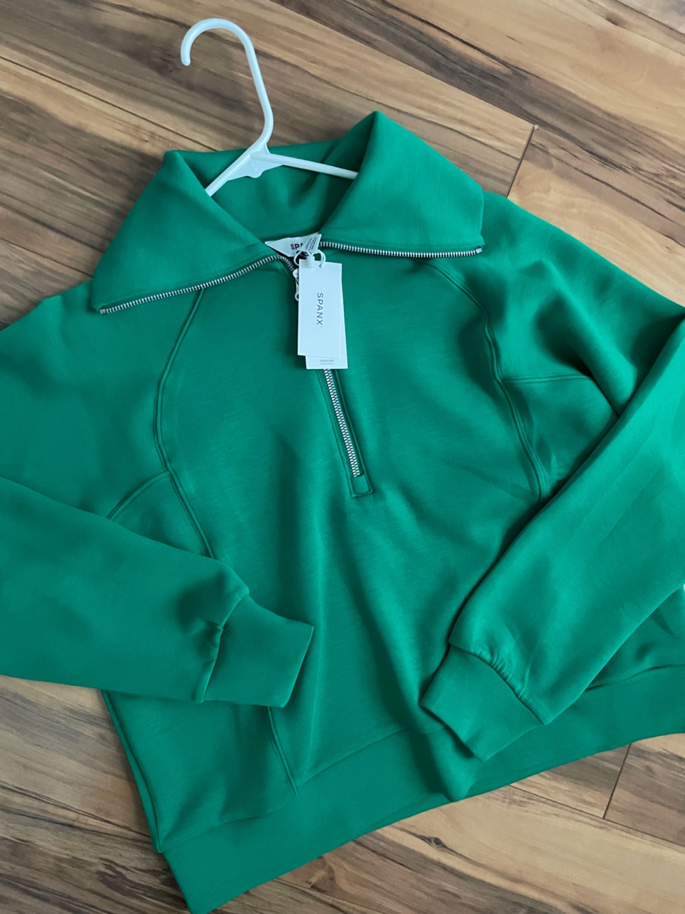 SPANX Emerald Green Half-Zip Funnel Neck Sweatshirt size S new with tags